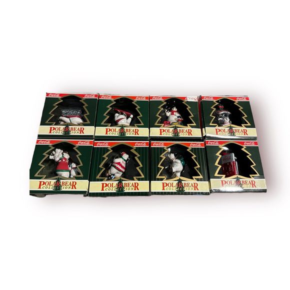 Coca Cola Other - Coca-Cola Polar Bear Collection Christmas‎ Ornament Set Of 8 1995 NIB with Plush